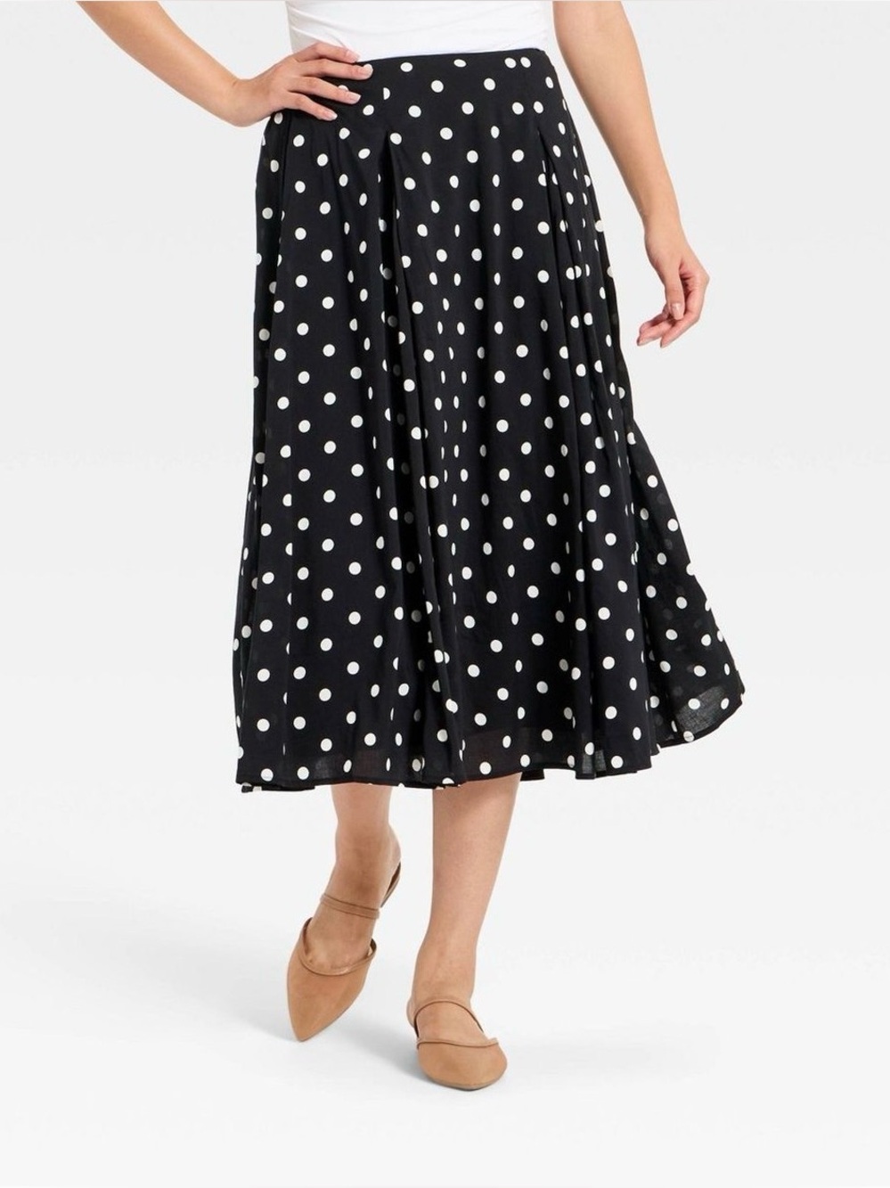 A New Day Pleated Pull On Polka Dot Midi Skirt Size XS